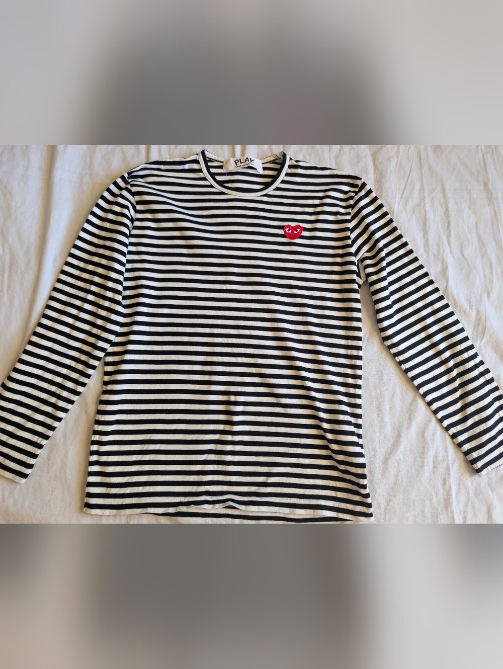 Comme des Garçons PLAY Striped Long Sleeve Heart Logo Tee Black White Size XL